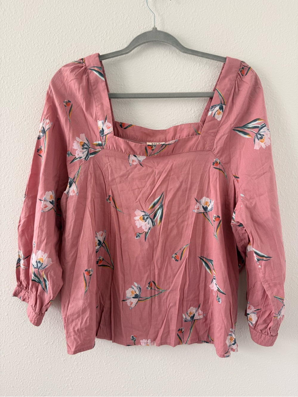 a.n.a Pink Floral Square-Neck Peasant Blouse